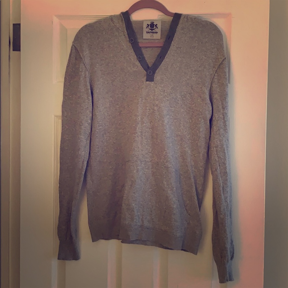 Men’s Gray Express Hooded Henley Sweater